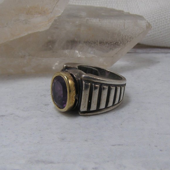 Sterling Silver 14K Gold Lagos Caviar Amethyst Bold Statement Ring 5.5 - Picture 5 of 7
